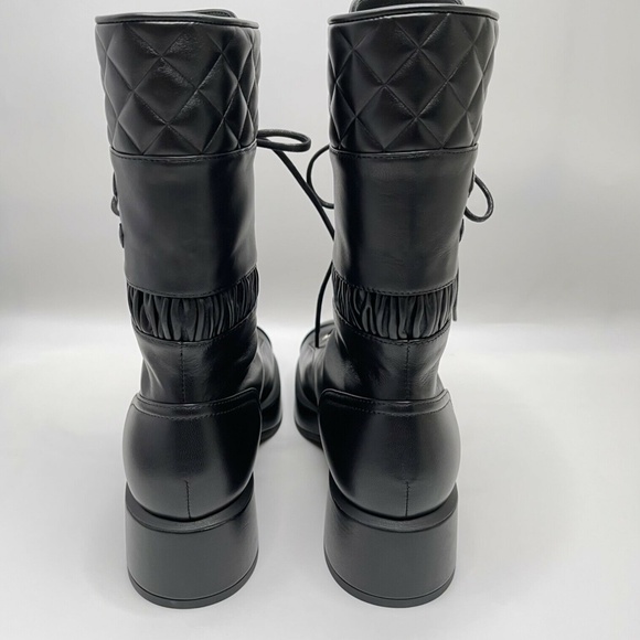 ❌❌SOLD Chanel NIB Black Flying Combat Military Lace Up Leather CC Logo Boots - Picture 10 of 13